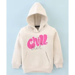 Doreme Fleece Full Sleeves Hooded Sweatshirt Text Print- Beige-picture-10