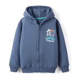 Doreme Fleece Knit Full Drop Shoulder Sleeves Hooded Sweatjacket with Text Print - Blue-picture-19