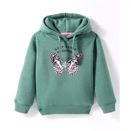 Doreme Fleece Knit Full Sleeves Hooded Sweatshirt With Butterfly Print - Mint Green-picture-27