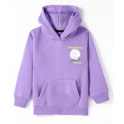 Doreme Fleece Knitted Full Sleeves Hooded Sweatshirt With Text Print & Kangaroo Pockets - Lilac-picture-14