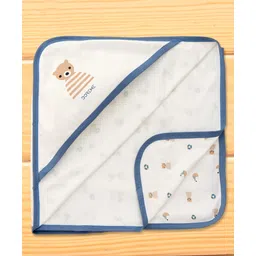 Doreme Interlock Knit Hooded Towel & Wrappers With Bear Print L 82 x B 81 cm - Navy Blue-picture-17