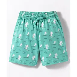 Doreme Single Jersey Knit Above Knee Length Shorts With Beach Theme Print - Sea Green-picture-14