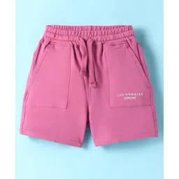 Doreme Single Jersey Knit Above Knee Length Shorts With Los Angeles Print - Pink-image-15