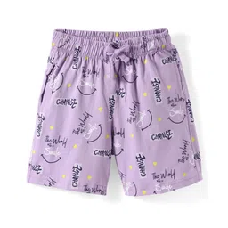 Doreme Single Jersey Knit Above Knee Length Shorts With Text Print - Lilac-picture-24