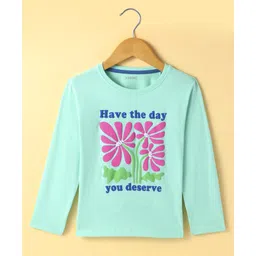 Doreme Single Jersey Knit Full Sleeves T-Shirt With Floral & Text Print - Sea Green-picture-17
