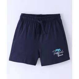 Doreme Single Jersey Knit Shorts With Tropical Beach Print - Navy Blue Blue-image-39