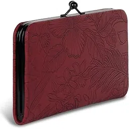 dosyso Wallet for Women Stylish Latest Floral Flower Printed Clutches Vegan Leather Mobile phone Holder Card Slots Kiss Lock Zip Pocket Hand Clutch for Daily Use Girls Gift Party Ladies Purse (Maroon)-picture-11