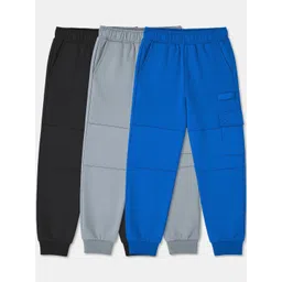 Dotokids Kids Pack Of 3 Black Blue & Grey Slip On Cotton Cargo Joggers-picture-48