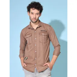 DOUBLE ONE Men Standard Fit Solid Spread Collar Cotton Casual Shirt-image-22