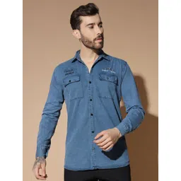 DOUBLE ONE Men Standard Fit Solid Spread Collar Cotton Casual Shirt-image-20