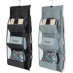 DOUBLE R BAGS Dust Proof Hanging Handbag Purse Organizer With 4 Large Compartments & Hanger For Wardrobe, Closet Storage With Zipper. (Assorted, Pack of 2)-picture-12
