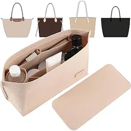 DOXO Purse Organizer Insert for Handbags & Base Shaper 2pc Set,Felt Organizer Insert Large Tote,Bag Organizer with Zipper 3 Sizes,Fit Speedy Neverfull MM and More(Beige-L-Combination)-picture-31