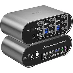 DP 1.4 Triple Monitor KVM Switch 2K240Hz, 4K120Hz, Audio Microphone hotkey with Cables-image-13