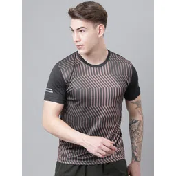 Dpassion Men Black & Beige Printed Dry Fit Running T-shirt-picture-21