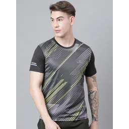 Dpassion Men Black & Yellow Printed Round Neck Dry Fit Running T-shirt-picture-20
