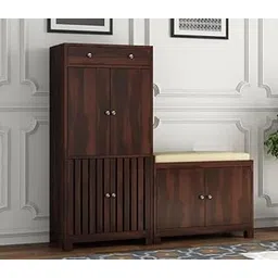 DR FURNITURE Wooden Shoe Cabinet with Seating | Solid Wood Shoe Rack for Home | Big Shoe Rack with Door | Storage Cabinet for Living Room (Walnut Finish)-picture-18