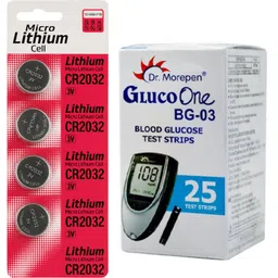 Dr. Morepen BG-03 BATTERY CELL PACK OF 4 WITH SINGLE 25 Glucometer Strips-picture-20