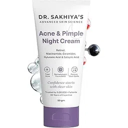 Dr. Sakhiya's Acne & Pimple Night Cream with Retinol, 3% Niacinamide & 2% Salicylic Acid (50gm) | PM Treatment for Oily & Acne-Prone Skin | Reduces Breakouts & Dark Spots | Non-Comedogenic Night Repair Cream-picture-31