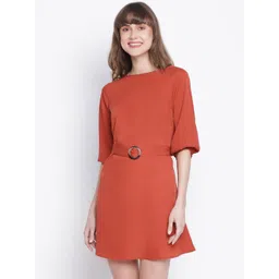 DRAAX Fashions Boat Neck Puff Sleeves A-Line Dress-picture-15