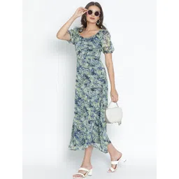 DRAAX Fashions Floral Print Puff Sleeve A-Line Midi Dress-picture-31