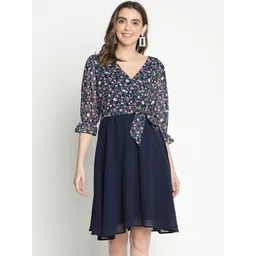 DRAAX Fashions Floral Printed V-Neck Puff Sleeves Fit and Flare Dress-picture-17