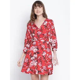 DRAAX Fashions Floral Printed V-Neck Tie Up A-Line Dress-picture-18