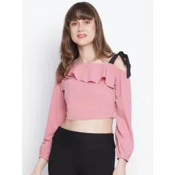 DRAAX Fashions One Shoulder Puff Sleeves Ruffled Crop Top-picture-13