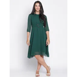 DRAAX Fashions Peter Pan Collar Puff Sleeves Belted Fit & Flare Dress-picture-18