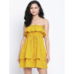 DRAAX Fashions Polka Dots Printed Strapless Tie Up Layered Fit & Flare Dress-picture-23