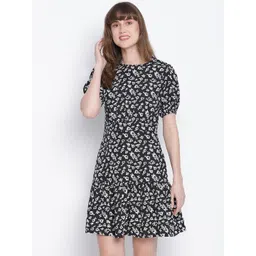 DRAAX Fashions Printed Puff Sleeved A-Line Dress-picture-26