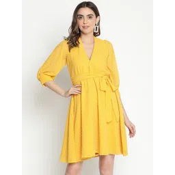 DRAAX Fashions Self Design V-Neck Fit & Flare Dress-picture-15