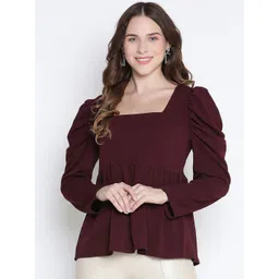 DRAAX Fashions Square Neck Puff Sleeves Pleated A-Line Top-picture-14