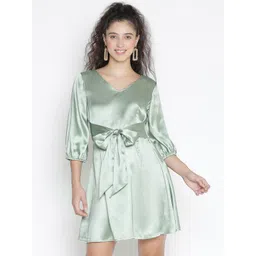 DRAAX Fashions V-Neck Pufff Sleeves A-Line Dress-picture-28