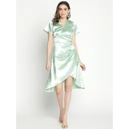 DRAAX Fashions V-Neck Satin A-Line Dress-picture-14