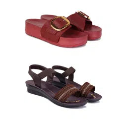 DRACKFOOT Women Pack Of 2 Open Toe Flats with Buckles-picture-21