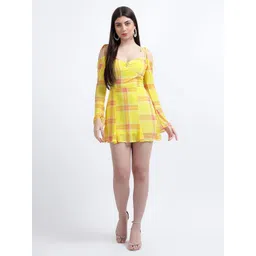 DRAPE AND DAZZLE Checked Cold-Shoulder Fit & Flare Mini Dress-picture-31