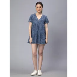 DRAPE AND DAZZLE Denim Tiered A-Line Mini Dress-picture-33