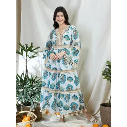 DRAPE AND DAZZLE Floral Print Bell Sleeve Fit & Flare Maxi Dress-picture-34