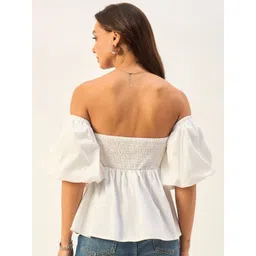 DRAPE AND DAZZLE Strapless Puff Sleeve Cotton Bardot Top image 2