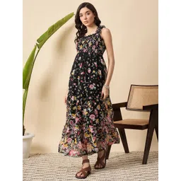 DRAPE AND DAZZLE Women Floral Printed Smocked Bodice Maxi Dress-image-16