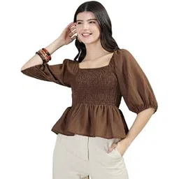 drape and dazzle Women's Square Neck Smocked Peplum Green Top-picture-31