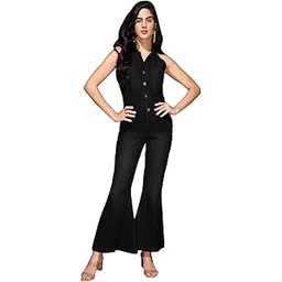 Stretchable Denim Bell Bottom Jumpsuit With Buttons At Front Jumpsuit For Women_DD-082-image-49