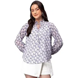 White and Purple Floral Printed Latest Stylish Top | Regular Fit Top | Full Sleeve Top for Women-image-29
