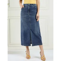 Women Solid A-line Blue Skirt-image-36