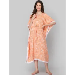 DRAPE IN VOGUE Women Orange Kaftan Night Suit-picture-12