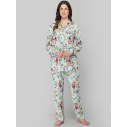 DRAPE IN VOGUE Women Sea Green & Red Printed Night Suit-picture-33