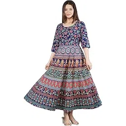 Drashti Textiles Women's Jaipuri Rajasthani Traditional Printed Casual Long Cotton Maxi Frock Dress (Free Size, Multicolored)-picture-40
