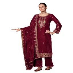 DRAVINAM Trends Floral Embroidered Zari Velvet Unstitched Dress Material-picture-33