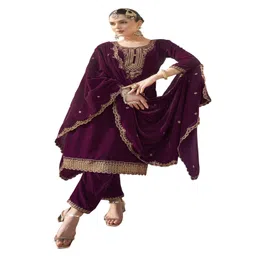 DRAVINAM Trends Floral Embroidered Zari Work Velvet Unstitched Dress Material-picture-24