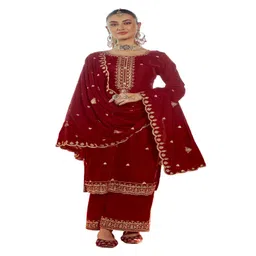 DRAVINAM Trends Zari Ethnic Motifs Embroidered Unstitched Dress Material-picture-27